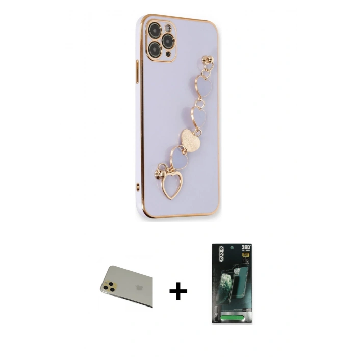 MARSİLYAN™- iPhone 11 Pro Max Kılıf Nova Işık Prime - Şeffaf 360 Full Body Arka Koruyucu + Rainbow Kamera Lens Koruma Cam - GD