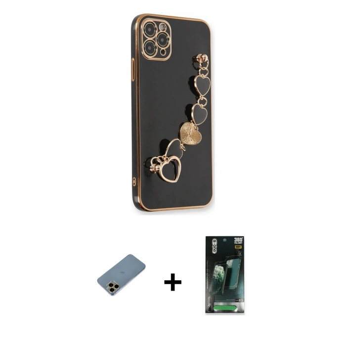 MARSİLYAN™- iPhone 11 Pro Max Kılıf Nova Işık Prime - Şeffaf 360 Full Body Arka Koruyucu + Shine Kamera Lens Koruma Cam - GD