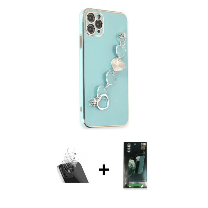 MARSİLYAN™- iPhone 11 Pro Max Kılıf Nova Işık Prime - Şeffaf 360 Full Body Arka Koruyucu + Kamera Lens Koruma Cam - SF
