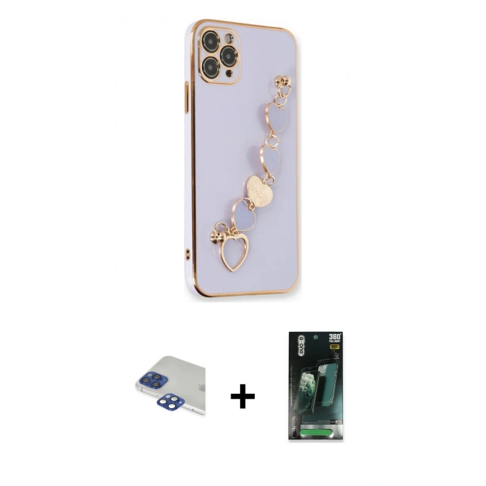 MARSİLYAN™- iPhone 11 Pro Max Kılıf Nova Işık Prime - Şeffaf 360 Full Body Arka Koruyucu + Pers Alüminyum Kamera Lens - LT
