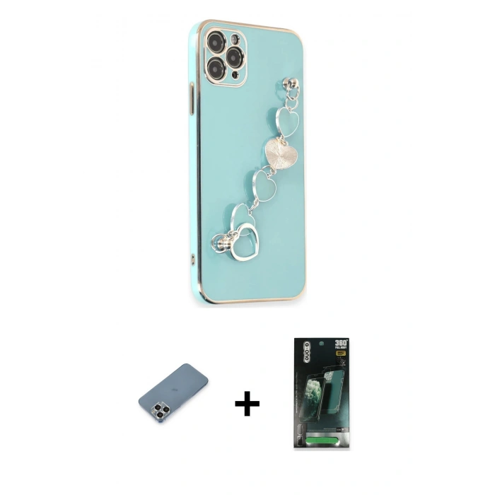 MARSİLYAN™- iPhone 11 Pro Max Kılıf Nova Işık Prime - Şeffaf 360 Full Body Arka Koruyucu + Metal Kamera Lens Koruma Cam - GS