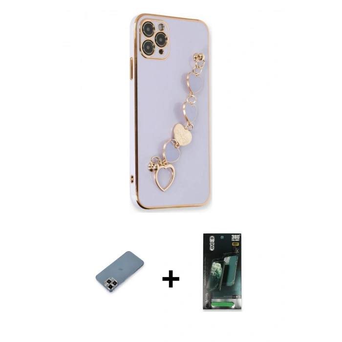 MARSİLYAN™- iPhone 11 Pro Max Kılıf Nova Işık Prime - Şeffaf 360 Full Body Arka Koruyucu + Metal Kamera Lens Koruma Cam - MR