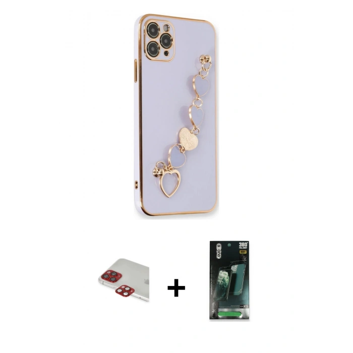 MARSİLYAN™- iPhone 11 Pro Max Kılıf Nova Işık Prime - Şeffaf 360 Full Body Arka Koruyucu + Pers Alüminyum Kamera Lens - KI