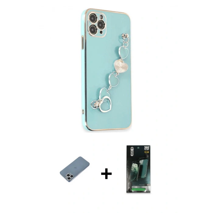 MARSİLYAN™- iPhone 11 Pro Max Kılıf Nova Işık Prime - Şeffaf 360 Full Body Arka Koruyucu + Shine Kamera Lens Koruma Cam - GS