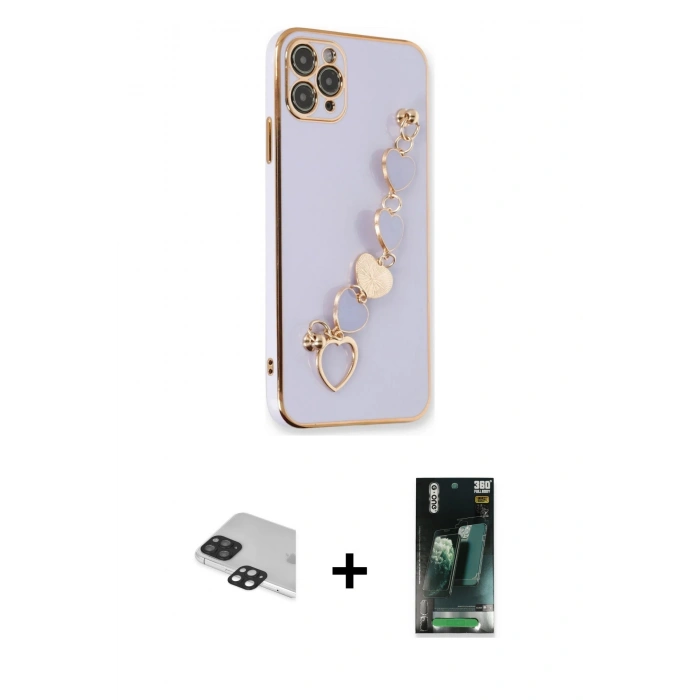 MARSİLYAN™- iPhone 11 Pro Max Kılıf Nova Işık Prime - Şeffaf 360 Full Body Arka Koruyucu + Siyah Pers Alüminyum Kamera Lens