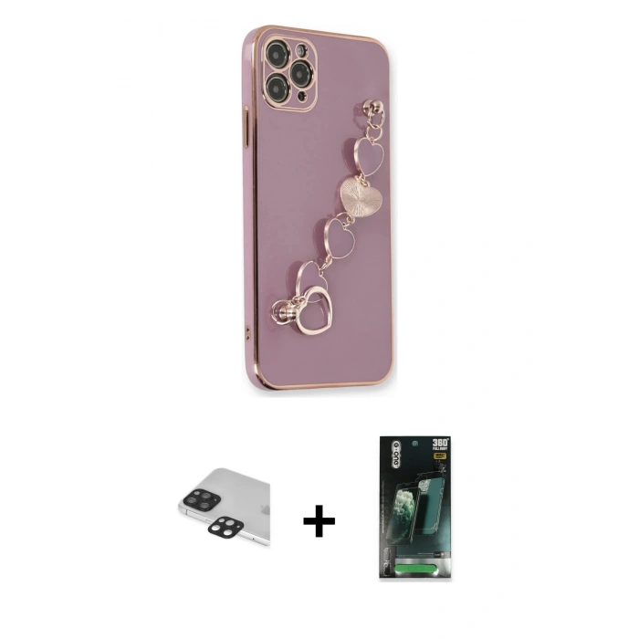 MARSİLYAN™- iPhone 11 Pro Max Kılıf Nova Işık Prime - Şeffaf 360 Full Body Arka Koruyucu + Siyah Pers Alüminyum Kamera Lens