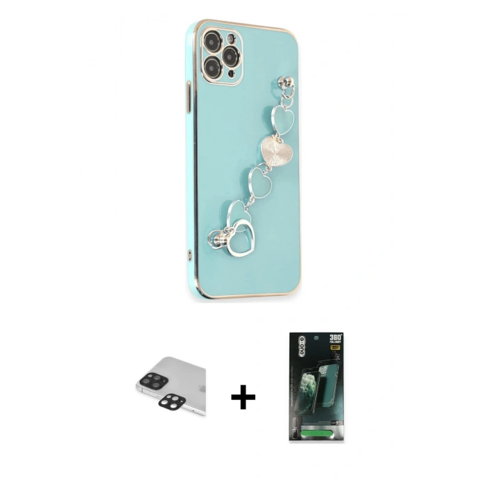 MARSİLYAN™- iPhone 11 Pro Max Kılıf Nova Işık Prime - Şeffaf 360 Full Body Arka Koruyucu + Siyah Pers Alüminyum Kamera Lens