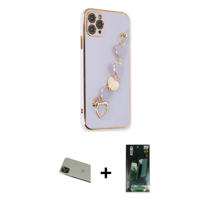 MARSİLYAN™- iPhone 11 Pro Max Kılıf Nova Işık Prime - Şeffaf 360 Full Body Arka Koruyucu + Rainbow Kamera Lens Koruma Cam - YL