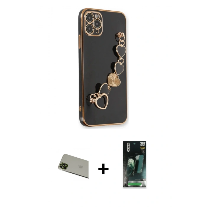 MARSİLYAN™- iPhone 11 Pro Max Kılıf Nova Işık Prime - Şeffaf 360 Full Body Arka Koruyucu + Rainbow Kamera Lens Koruma Cam - YL