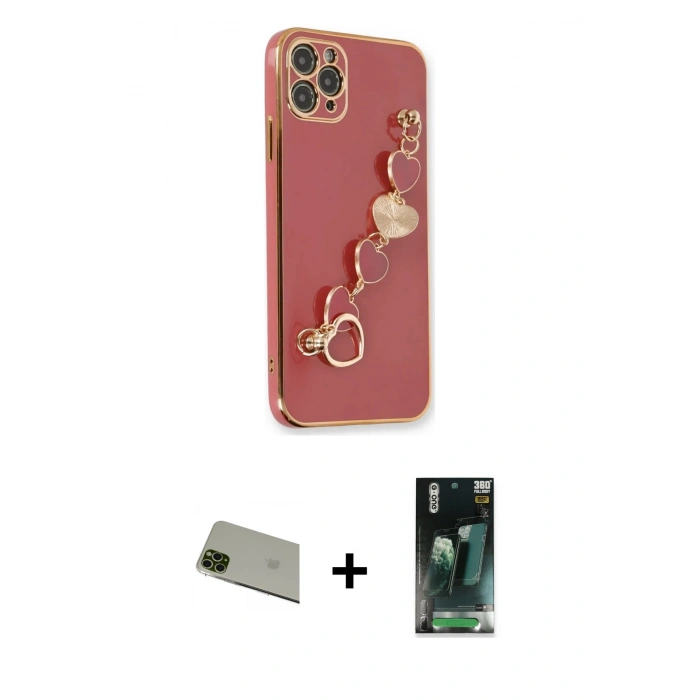 MARSİLYAN™- iPhone 11 Pro Max Kılıf Nova Işık Prime - Şeffaf 360 Full Body Arka Koruyucu + Rainbow Kamera Lens Koruma Cam - YL