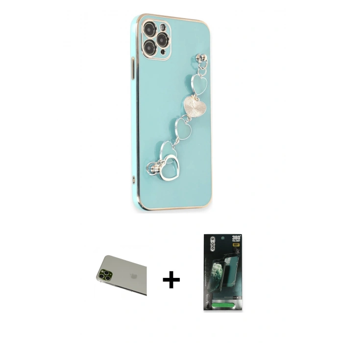MARSİLYAN™- iPhone 11 Pro Max Kılıf Nova Işık Prime - Şeffaf 360 Full Body Arka Koruyucu + Rainbow Kamera Lens Koruma Cam - YL