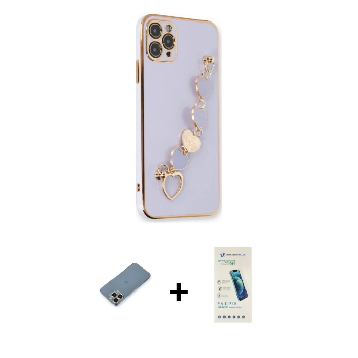 MARSİLYAN™- iPhone 11 Pro Max Kılıf Nova Işık Prime - Şeffaf Pasifik Cam Ekran Koruyucu + Metal Kamera Lens Koruma Cam - GD