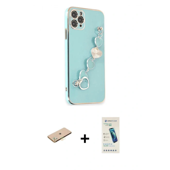 MARSİLYAN™- iPhone 11 Pro Max Kılıf Nova Işık Prime - Şeffaf Pasifik Cam Ekran Koruyucu + Renkli Kamera Lens Koruma Cam - SI