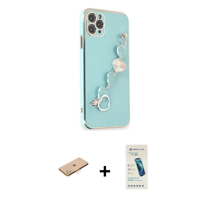 MARSİLYAN™- iPhone 11 Pro Max Kılıf Nova Işık Prime - Şeffaf Pasifik Cam Ekran Koruyucu + Renkli Kamera Lens Koruma Cam - TU