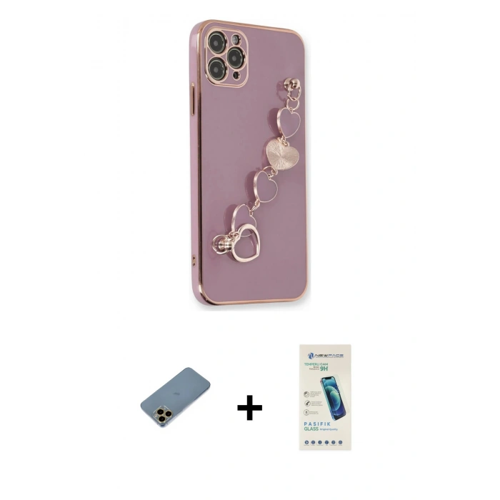 MARSİLYAN™- iPhone 11 Pro Max Kılıf Nova Işık Prime - Şeffaf Pasifik Cam Ekran Koruyucu + Shine Kamera Lens Koruma Cam - GD