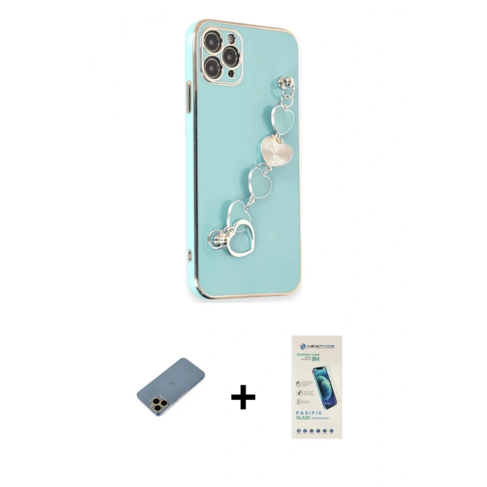 MARSİLYAN™- iPhone 11 Pro Max Kılıf Nova Işık Prime - Şeffaf Pasifik Cam Ekran Koruyucu + Shine Kamera Lens Koruma Cam - GD