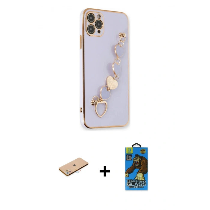 MARSİLYAN™- iPhone 11 Pro Max Kılıf Nova Işık Prime - Siyah 18D Cam Ekran Koruyucu + Renkli Kamera Lens Koruma Cam - PE