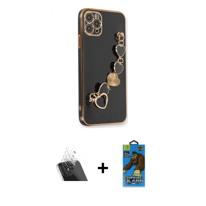 MARSİLYAN™- iPhone 11 Pro Max Kılıf Nova Işık Prime - Siyah 18D Cam Ekran Koruyucu + Kamera Lens Koruma Cam - SF