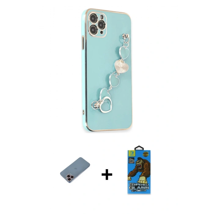 MARSİLYAN™- iPhone 11 Pro Max Kılıf Nova Işık Prime - Siyah 18D Cam Ekran Koruyucu + Shine Kamera Lens Koruma Cam - PE