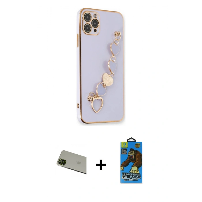 MARSİLYAN™- iPhone 11 Pro Max Kılıf Nova Işık Prime - Siyah 18D Cam Ekran Koruyucu + Rainbow Kamera Lens Koruma Cam - YL