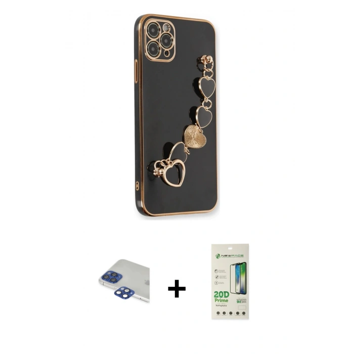 MARSİLYAN™- iPhone 11 Pro Max Kılıf Nova Işık Prime - Siyah 20D Premium Cam Ekran Koruyucu + Pers Alüminyum Kamera Lens - LT