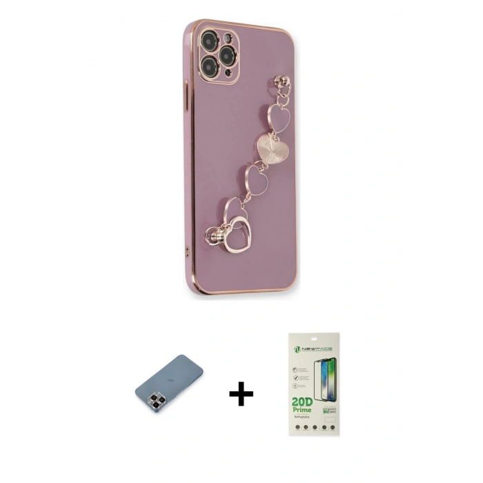 MARSİLYAN™- iPhone 11 Pro Max Kılıf Nova Işık Prime - Siyah 20D Premium Cam Ekran Koruyucu + Mor Metal Kamera Lens Koruma Cam