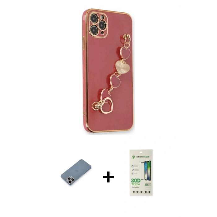 MARSİLYAN™- iPhone 11 Pro Max Kılıf Nova Işık Prime - Siyah 20D Premium Cam Ekran Koruyucu + Mor Metal Kamera Lens Koruma Cam