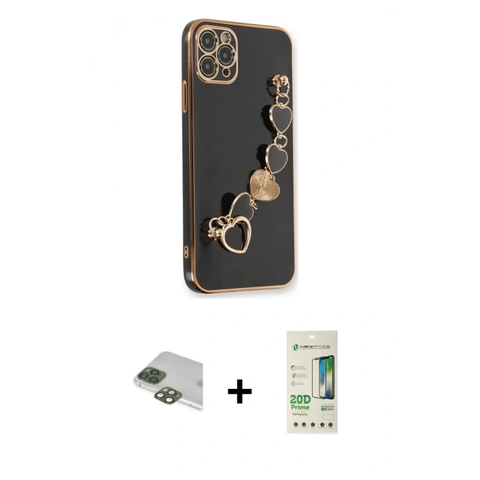MARSİLYAN™- iPhone 11 Pro Max Kılıf Nova Işık Prime - Siyah 20D Premium Cam Ekran Koruyucu + Pers Alüminyum Kamera Lens - YL
