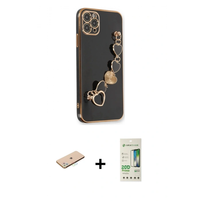 MARSİLYAN™- iPhone 11 Pro Max Kılıf Nova Işık Prime - Siyah 20D Premium Cam Ekran Koruyucu + Renkli Kamera Lens Koruma Cam - MI