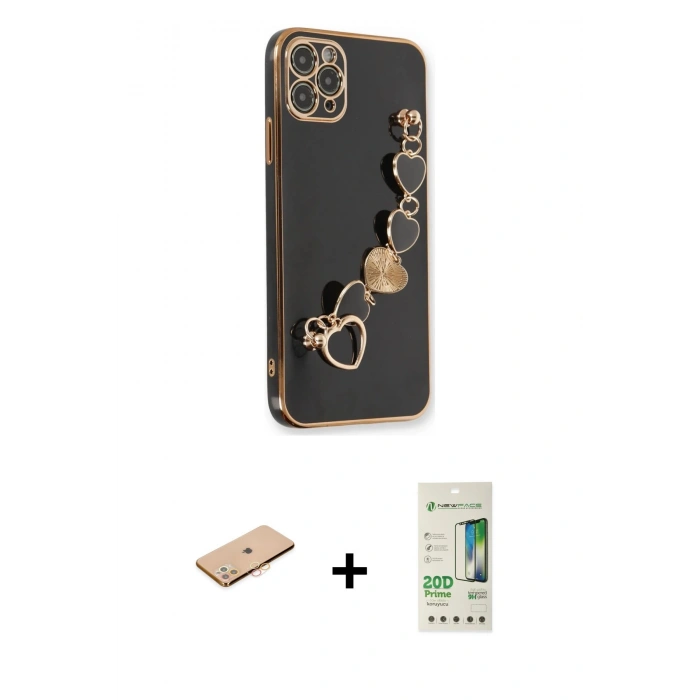 MARSİLYAN™- iPhone 11 Pro Max Kılıf Nova Işık Prime - Siyah 20D Premium Cam Ekran Koruyucu + Renkli Kamera Lens Koruma Cam - TU