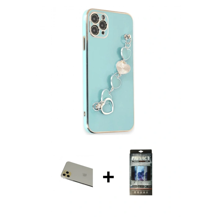 MARSİLYAN™- iPhone 11 Pro Max Kılıf Nova Işık Prime - Siyah 34D Hayalet Izgaralı Cam + Rainbow Kamera Lens Koruma Cam - GD
