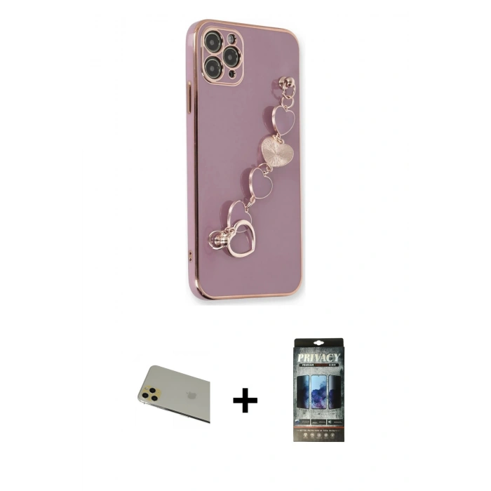 MARSİLYAN™- iPhone 11 Pro Max Kılıf Nova Işık Prime - Siyah 34D Hayalet Izgaralı Cam + Rainbow Kamera Lens Koruma Cam - GD