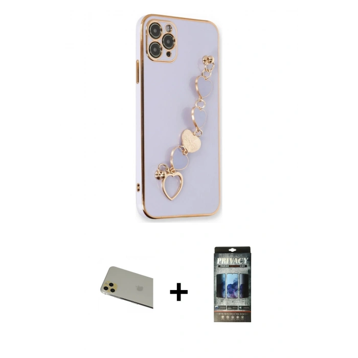 MARSİLYAN™- iPhone 11 Pro Max Kılıf Nova Işık Prime - Siyah 34D Hayalet Izgaralı Cam + Rainbow Kamera Lens Koruma Cam - GD