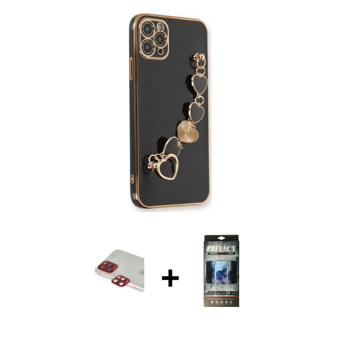 MARSİLYAN™- iPhone 11 Pro Max Kılıf Nova Işık Prime - Siyah 34D Hayalet Izgaralı Cam + Pers Alüminyum Kamera Lens - KI
