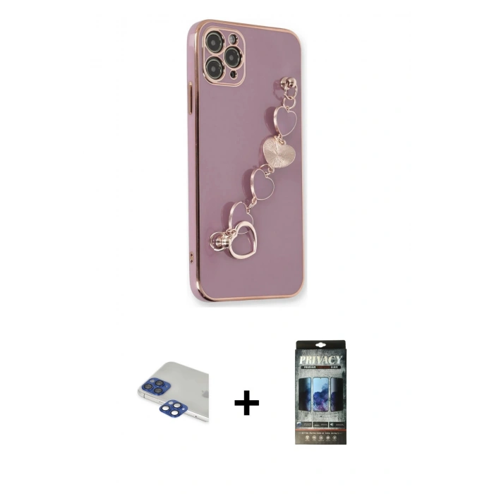 MARSİLYAN™- iPhone 11 Pro Max Kılıf Nova Işık Prime - Siyah 34D Hayalet Izgaralı Cam + Lacivert Pers Alüminyum Kamera Lens