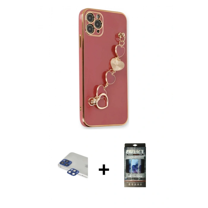 MARSİLYAN™- iPhone 11 Pro Max Kılıf Nova Işık Prime - Siyah 34D Hayalet Izgaralı Cam + Lacivert Pers Alüminyum Kamera Lens