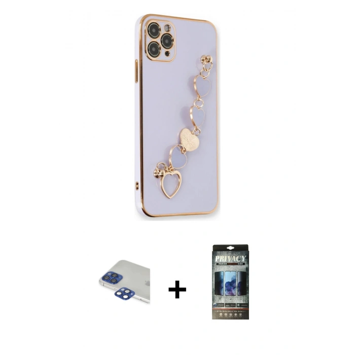 MARSİLYAN™- iPhone 11 Pro Max Kılıf Nova Işık Prime - Siyah 34D Hayalet Izgaralı Cam + Lacivert Pers Alüminyum Kamera Lens