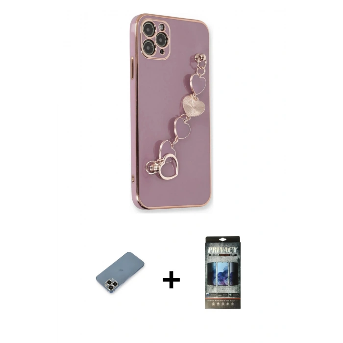 MARSİLYAN™- iPhone 11 Pro Max Kılıf Nova Işık Prime - Siyah 34D Hayalet Izgaralı Cam + Metal Kamera Lens Koruma Cam - GD