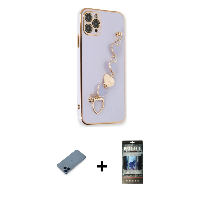 MARSİLYAN™- iPhone 11 Pro Max Kılıf Nova Işık Prime - Siyah 34D Hayalet Izgaralı Cam + Metal Kamera Lens Koruma Cam - MI