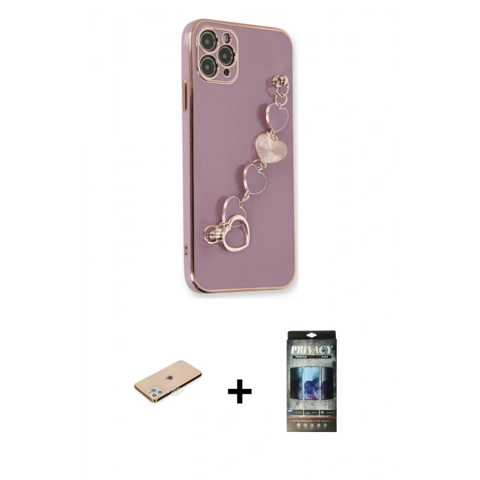 MARSİLYAN™- iPhone 11 Pro Max Kılıf Nova Işık Prime - Siyah 34D Hayalet Izgaralı Cam + Renkli Kamera Lens Koruma Cam - YL