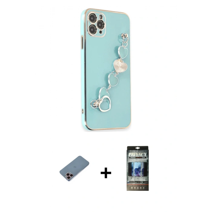 MARSİLYAN™- iPhone 11 Pro Max Kılıf Nova Işık Prime - Siyah 34D Hayalet Izgaralı Cam + Shine Kamera Lens Koruma Cam - PE