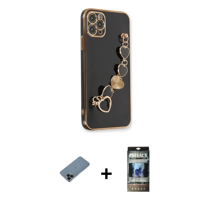 MARSİLYAN™- iPhone 11 Pro Max Kılıf Nova Işık Prime - Siyah 34D Hayalet Izgaralı Cam + Shine Kamera Lens Koruma Cam - SH