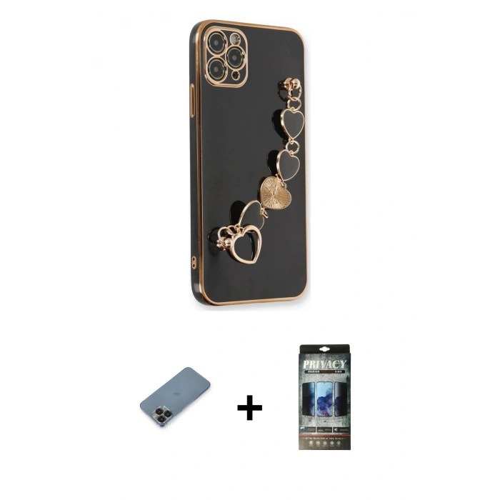 MARSİLYAN™- iPhone 11 Pro Max Kılıf Nova Işık Prime - Siyah 34D Hayalet Izgaralı Cam + Metal Kamera Lens Koruma Cam - SH