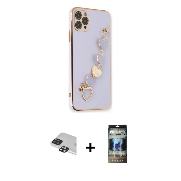 MARSİLYAN™- iPhone 11 Pro Max Kılıf Nova Işık Prime - Siyah 34D Hayalet Izgaralı Cam + Pers Alüminyum Kamera Lens - SH