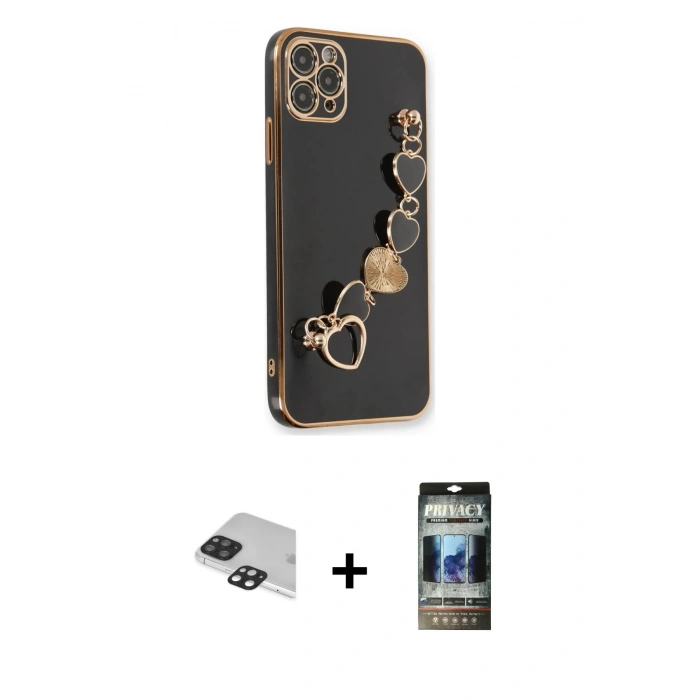 MARSİLYAN™- iPhone 11 Pro Max Kılıf Nova Işık Prime - Siyah 34D Hayalet Izgaralı Cam + Pers Alüminyum Kamera Lens - SH
