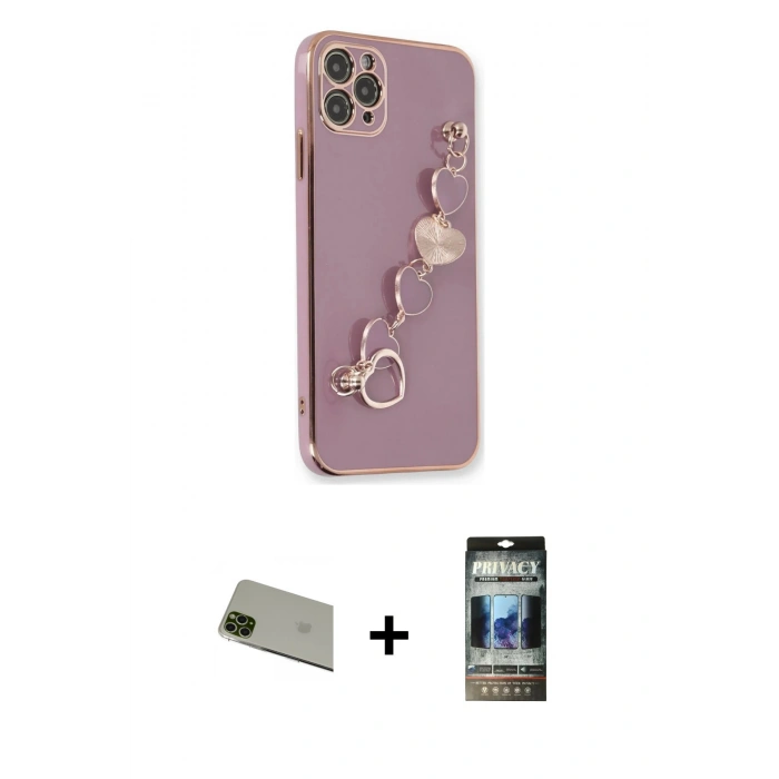 MARSİLYAN™- iPhone 11 Pro Max Kılıf Nova Işık Prime - Siyah 34D Hayalet Izgaralı Cam + Rainbow Kamera Lens Koruma Cam - YL