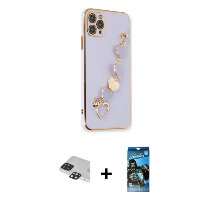 MARSİLYAN™- iPhone 11 Pro Max Kılıf Nova Işık Prime - Siyah 34D Izgaralı Cam + Pers Alüminyum Kamera Lens - SH