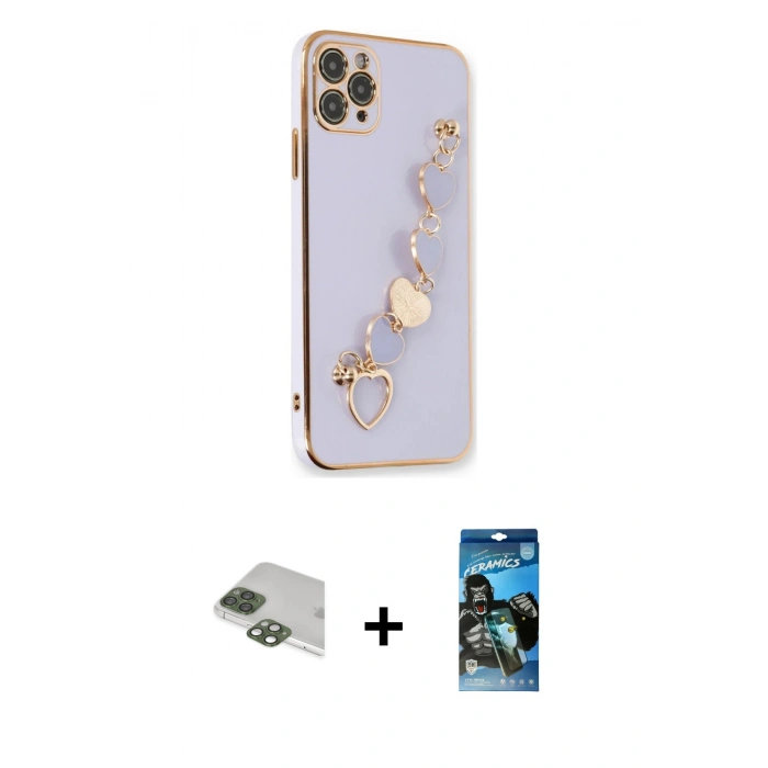 MARSİLYAN™- iPhone 11 Pro Max Kılıf Nova Işık Prime - Siyah 34D Izgaralı Cam + Yeşil Pers Alüminyum Kamera Lens