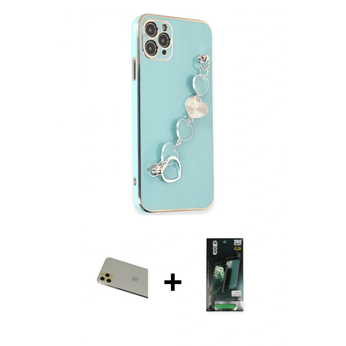 MARSİLYAN™- iPhone 11 Pro Max Kılıf Nova Işık Prime - Siyah 360 Mat Full Body Arka Koruyucu + Rainbow Kamera Lens Koruma Cam - GD