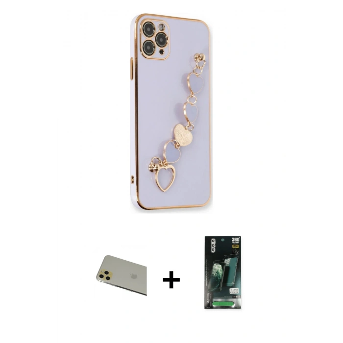 MARSİLYAN™- iPhone 11 Pro Max Kılıf Nova Işık Prime - Siyah 360 Mat Full Body Arka Koruyucu + Rainbow Kamera Lens Koruma Cam - GD